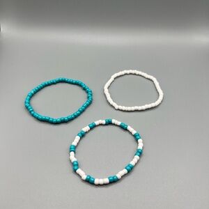 Turquoise and White Beaded Bracelet Set - Handmade #B0369T